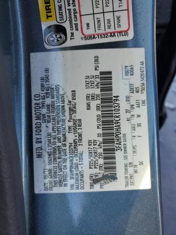 3FAHP0HA9CR103794 - 2012 FORD FUSION SE BLUE photo 13