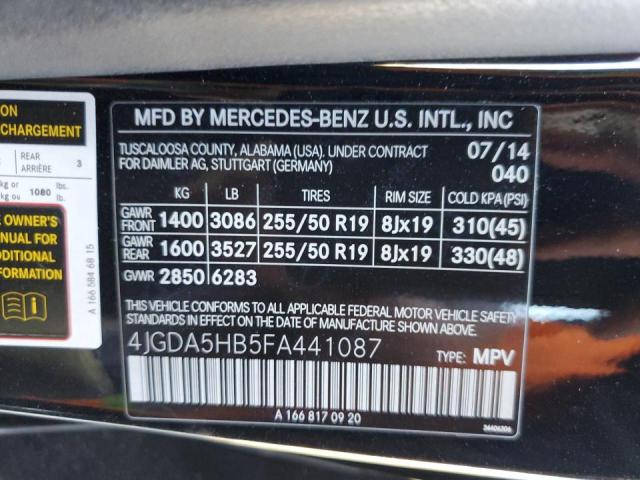 4JGDA5HB5FA441087 - 2015 MERCEDES-BENZ ML 350 4MATIC BLACK photo 13