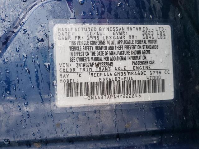 3N1AB7AP1HY222845 - 2017 NISSAN SENTRA S BLUE photo 12