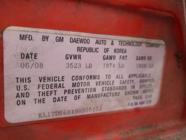 KL1TD56E49B335112 - 2009 CHEVROLET AVEO LS Qırmızı foto 12