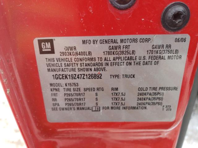 1GCEK19Z47Z126892 - 2007 CHEVROLET SILVERADO RED photo 12