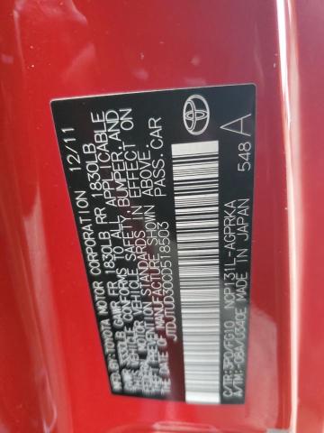 JTDJTUD30CD518503 - 2012 TOYOTA YARIS RED photo 12