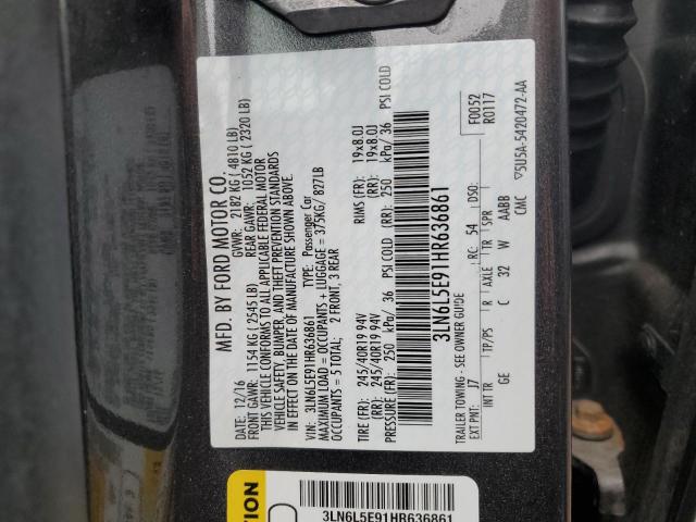 3LN6L5E91HR636861 - 2017 LINCOLN MKZ RESERVE გრაფიტი ფოტო 12