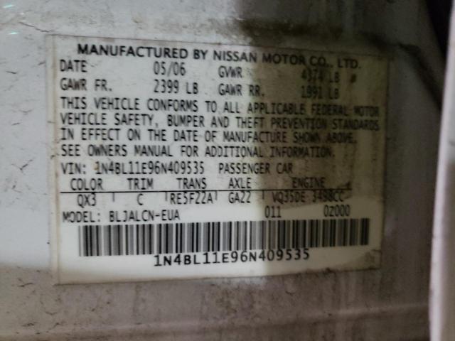 1N4BL11E96N409535 - 2006 NISSAN ALTIMA SE WHITE photo 12