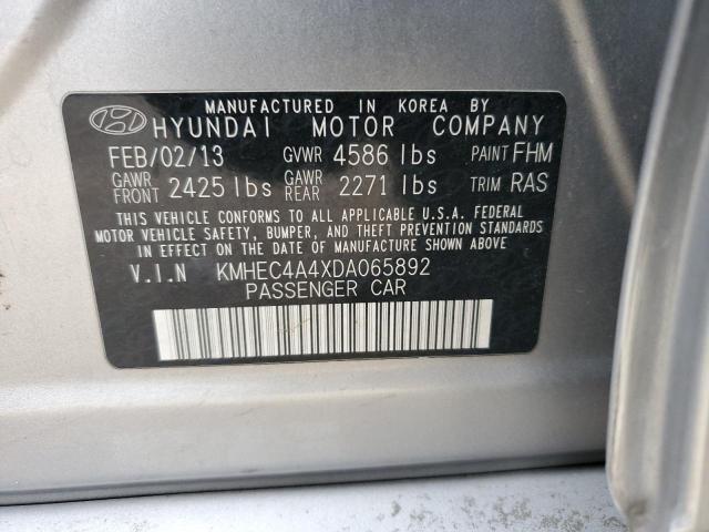 KMHEC4A4XDA065892 - 2013 HYUNDAI SONATA HYBRID SILVER photo 12