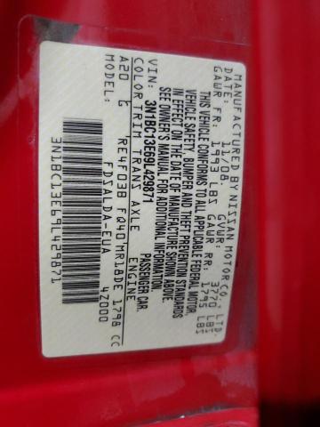 3N1BC13E69L429871 - 2009 NISSAN VERSA S RED photo 12