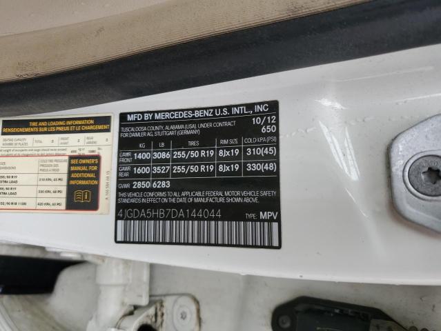 4JGDA5HB7DA144044 - 2013 MERCEDES-BENZ ML 350 4MATIC WHITE photo 12