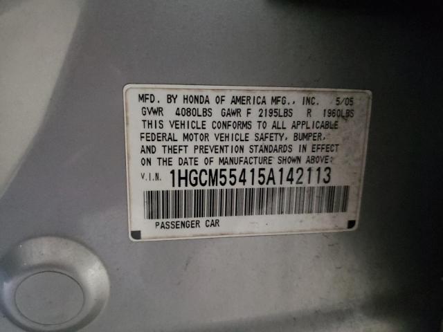 1HGCM55415A142113 - 2005 HONDA ACCORD LX SILVER photo 12