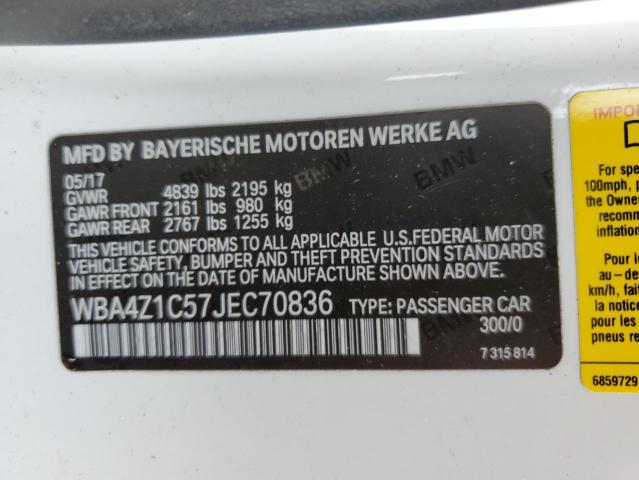 WBA4Z1C57JEC70836 - 2018 BMW 430I WHITE photo 12