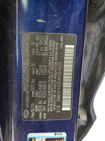 5NMSK4AG6AH364933 - 2010 HYUNDAI SANTA FE LIMITED BLUE photo 12