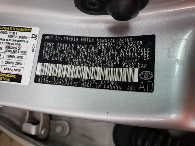 2T1BU40E09C012250 - 2009 TOYOTA COROLLA BASE SILVER photo 12