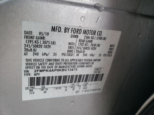 2FMPK4AP9KBC13473 - 2019 FORD EDGE ST SILVER photo 12