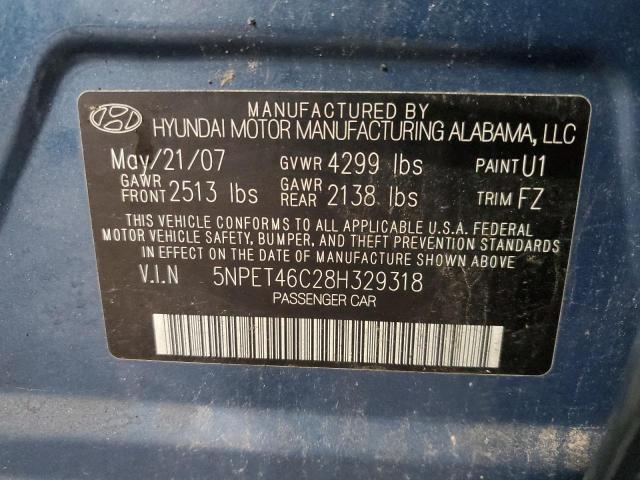 5NPET46C28H329318 - 2008 HYUNDAI SONATA GLS BLUE photo 12