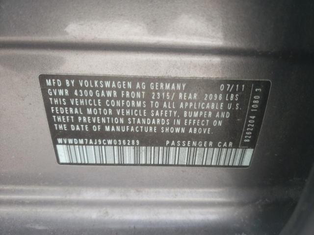 WVWDM7AJ9CW036289 - 2012 VOLKSWAGEN GOLF GRAY photo 12