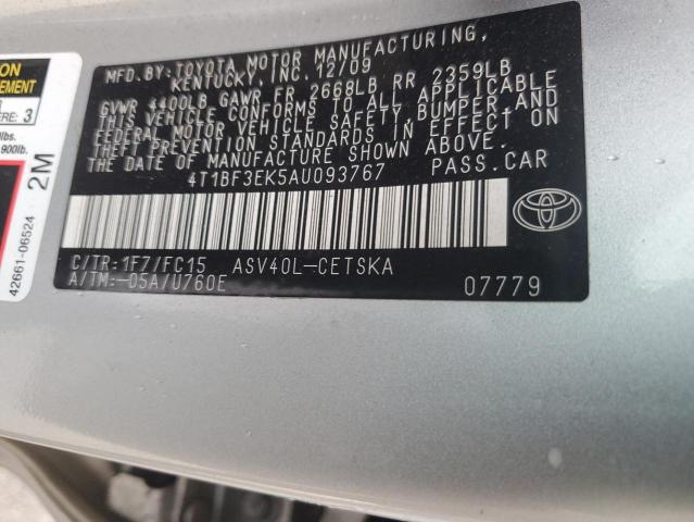 4T1BF3EK5AU093767 - 2010 TOYOTA CAMRY BASE SILVER photo 12