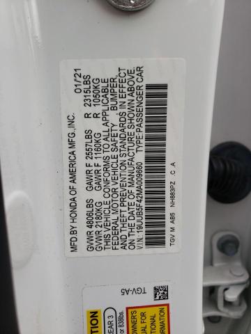 19UUB5F42MA009660 - 2021 ACURA TLX TECHNOLOGY WHITE photo 12