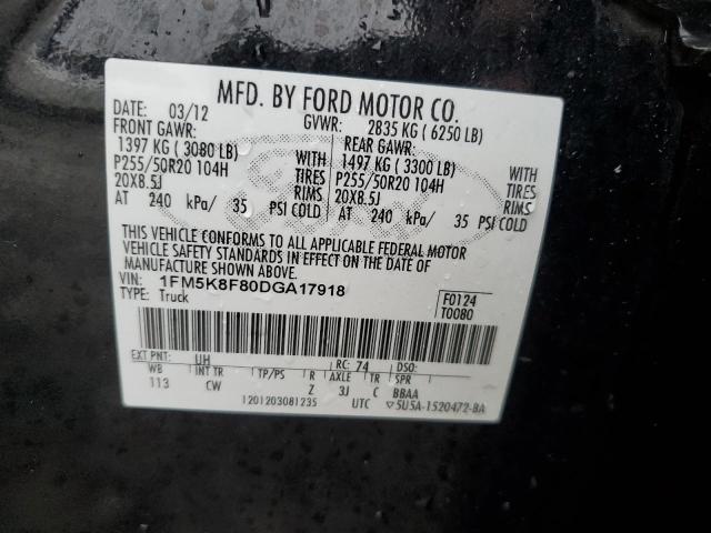 1FM5K8F80DGA17918 - 2013 FORD EXPLORER LIMITED BLACK photo 13