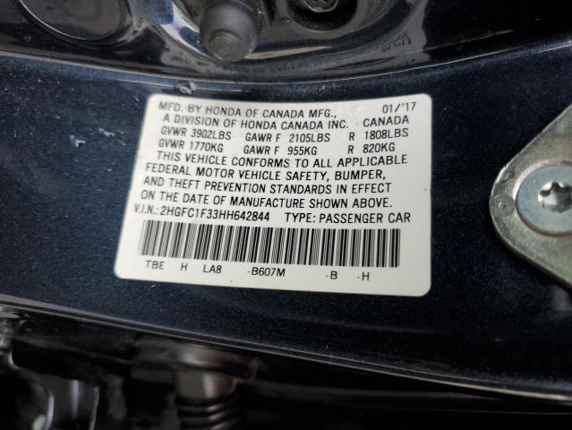 2HGFC1F33HH642844 - 2017 HONDA CIVIC EX BLUE photo 12