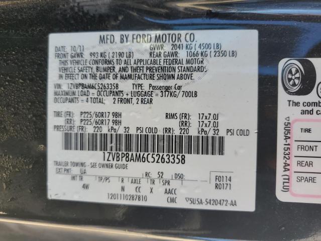 1ZVBP8AM6C5263358 - 2012 FORD MUSTANG BLACK photo 12