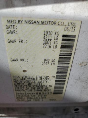 1N4AL3APXFN883437 - 2015 NISSAN ALTIMA 2.5 WHITE photo 13