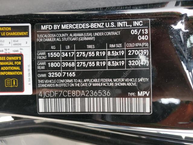 4JGDF7CE8DA236536 - 2013 MERCEDES-BENZ GL 450 4MATIC BLACK photo 14