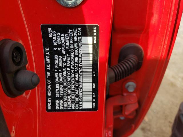SHHFK7H41MU404760 - 2021 HONDA CIVIC SPORT 红色 照片 12