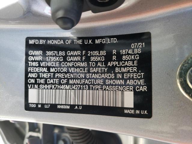 SHHFK7H46MU427113 - 2021 HONDA CIVIC SPORT 灰色 照片 13