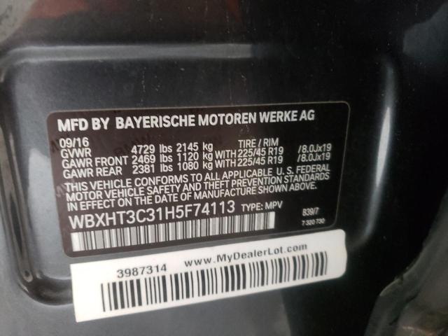 WBXHT3C31H5F74113 - 2017 BMW X1 XDRIVE28I GRAY photo 13