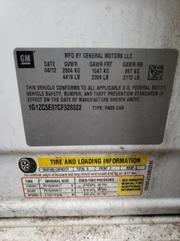 1G1ZC5E07CF328322 - 2012 CHEVROLET MALIBU 1LT თეთრი ფოტო 12