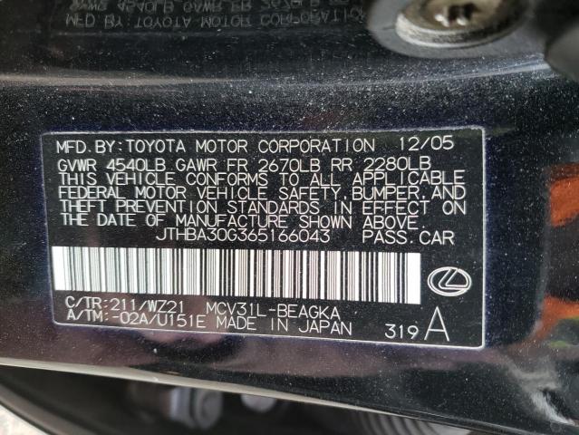 JTHBA30G365166043 - 2006 LEXUS ES 330 BLACK photo 13