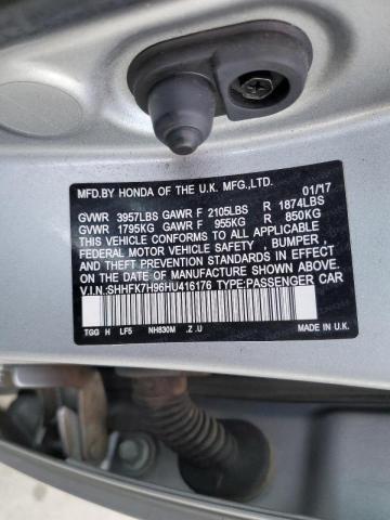 SHHFK7H96HU416176 - 2017 HONDA CIVIC SPORT TOURING Srebrny zdjęcie 12