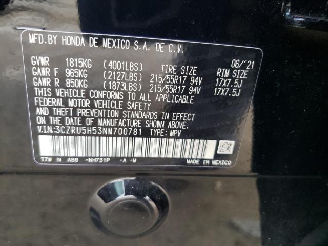 3CZRU5H53NM700781 - 2022 HONDA HR-V EX BLACK photo 12