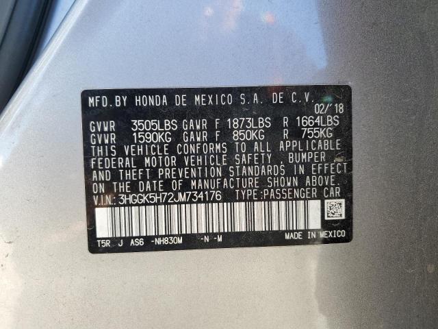 3HGGK5H72JM734176 - 2018 HONDA FIT SPORT SILVER photo 12