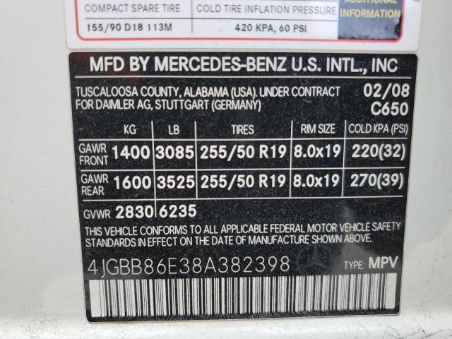 4JGBB86E38A382398 - 2008 MERCEDES-BENZ ML 350 WHITE photo 13