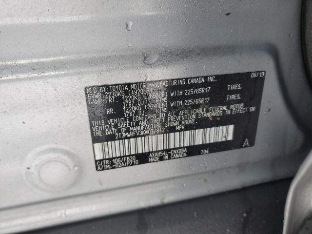 2T3MWRFV3KW037842 - 2019 TOYOTA RAV4 LE SILVER photo 12