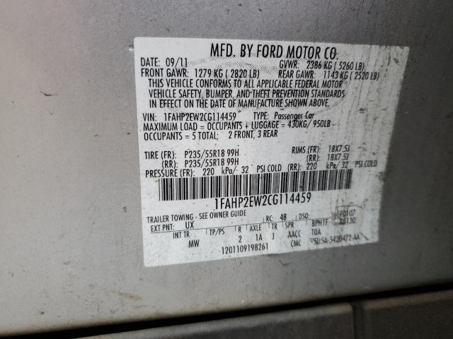 1FAHP2EW2CG114459 - 2012 FORD TAURUS SEL SILVER photo 12