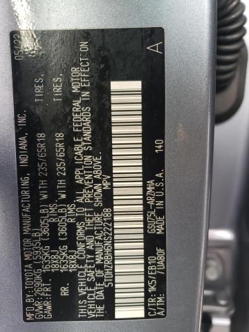 5TDHZRBH6NS222188 - 2022 TOYOTA HIGHLANDER XLE BLUE photo 12