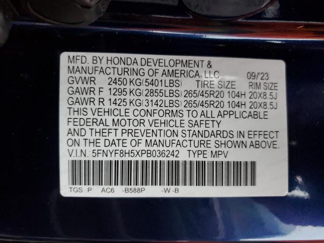 5FNYF8H5XPB036242 - 2023 HONDA PASSPORT EXL BLUE photo 13