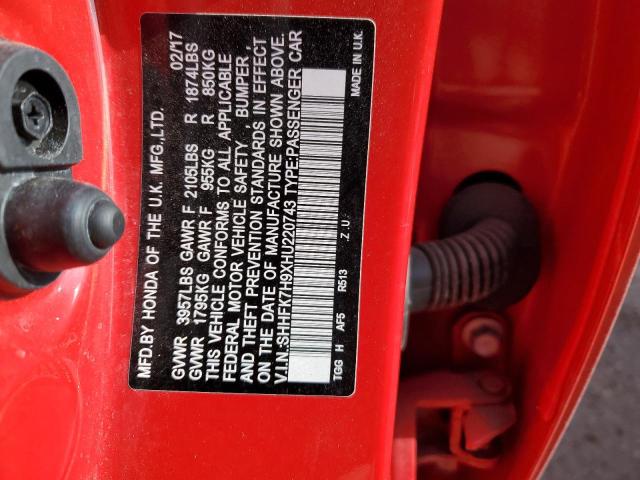 SHHFK7H9XHU220743 - 2017 HONDA CIVIC SPORT TOURING RED photo 12