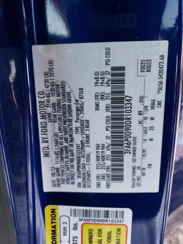 3FA6P0D90DR103347 - 2013 FORD FUSION TITANIUM BLUE photo 12