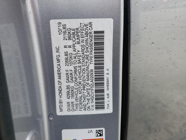 1HGCV1F52LA020936 - 2020 HONDA ACCORD EXL SILVER photo 12