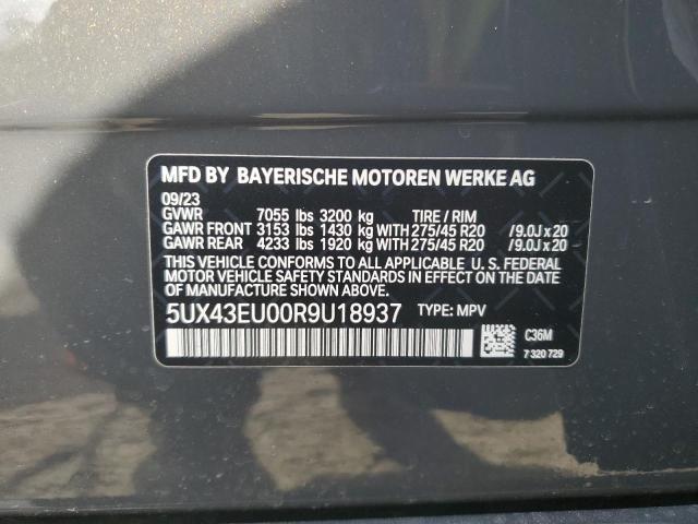 5UX43EU00R9U18937 - 2024 BMW X5 XDRIVE50E GRAY photo 13