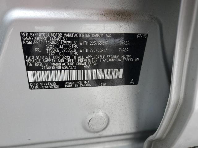 2T3RFREV9FW367272 - 2015 TOYOTA RAV4 XLE SILVER photo 13