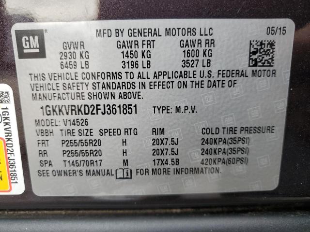 1GKKVRKD2FJ361851 - 2015 GMC ACADIA SLT-1 CHARCOAL photo 13