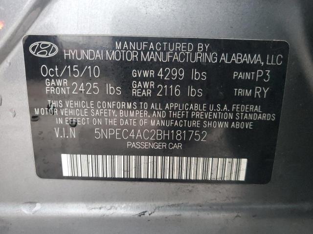 5NPEC4AC2BH181752 - 2011 HYUNDAI SONATA SE GRAY photo 12