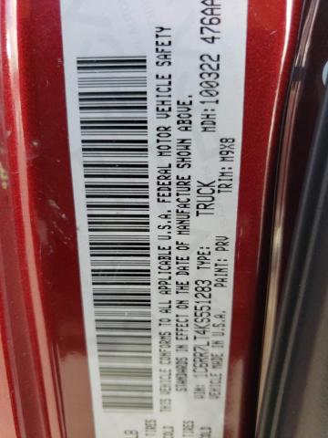 1C6RR7LT4KS551283 - 2019 RAM 1500 CLASS SLT 勃艮第红 照片 12