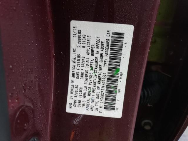 1HGCR2F37FA099551 - 2015 HONDA ACCORD LX MAROON photo 12