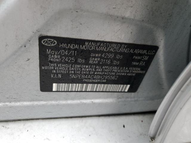 5NPEB4AC4BH295562 - 2011 HYUNDAI SONATA GLS SILVER photo 12