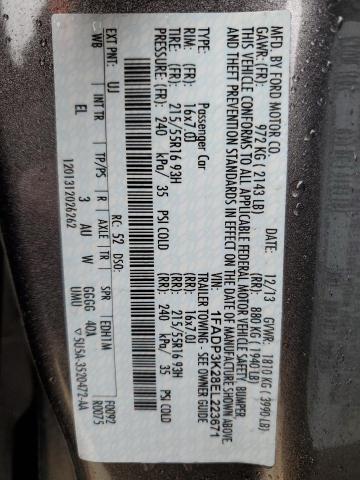 1FADP3K28EL223671 - 2014 FORD FOCUS SE CHARCOAL photo 12