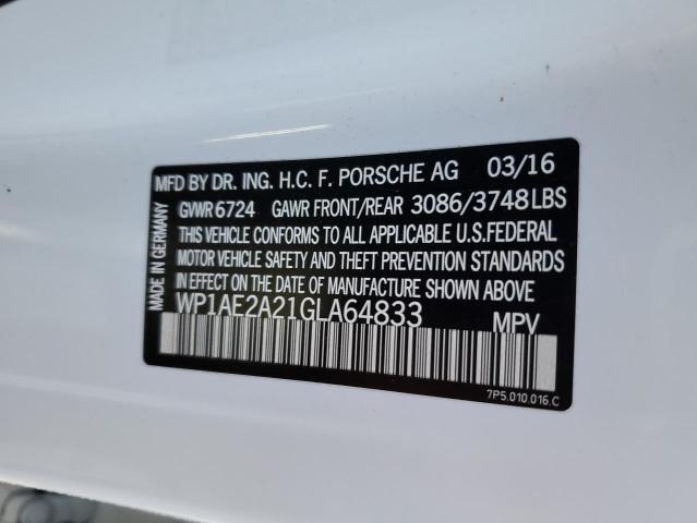 WP1AE2A21GLA64833 - 2016 PORSCHE CAYENNE SE WHITE photo 13